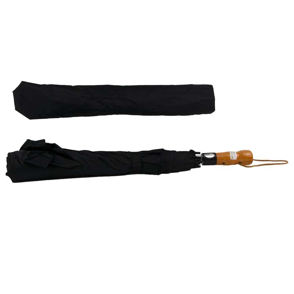 Wind Defying Essentials Umbrella in Black with Wood Handle