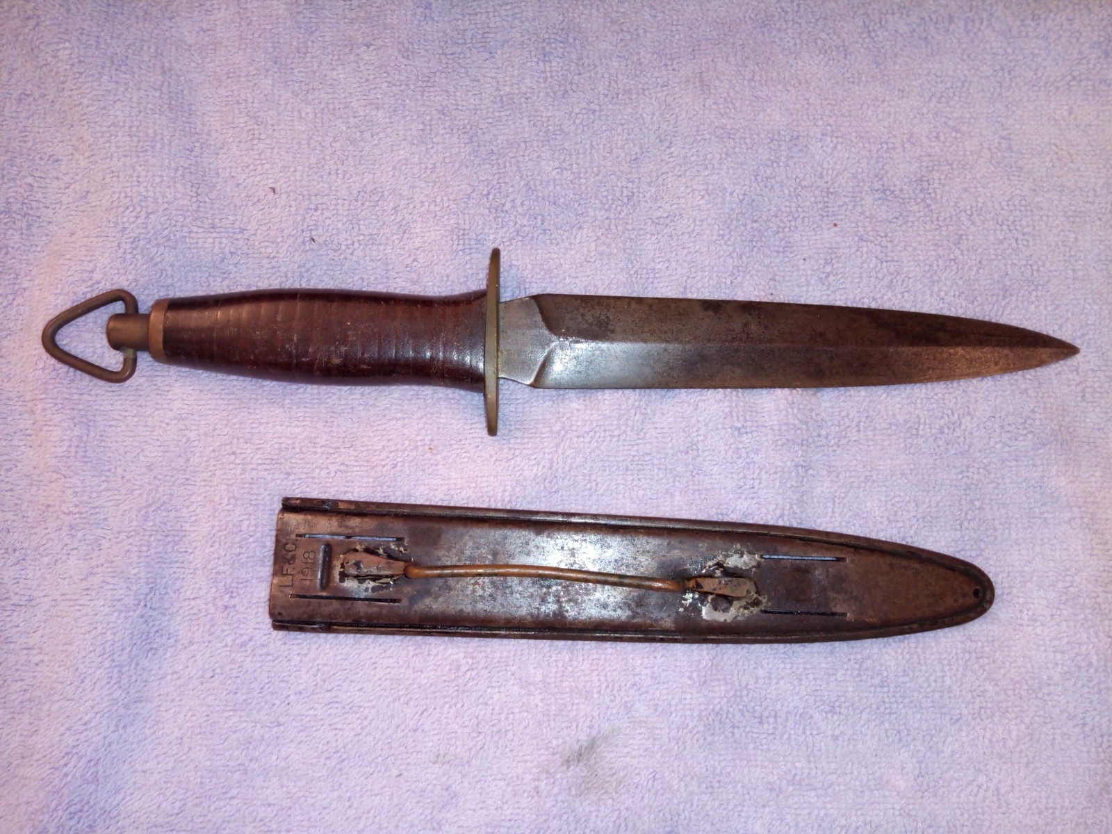 Original WW1  1918 LF&C trench knife,  Theater Modified with original sheath