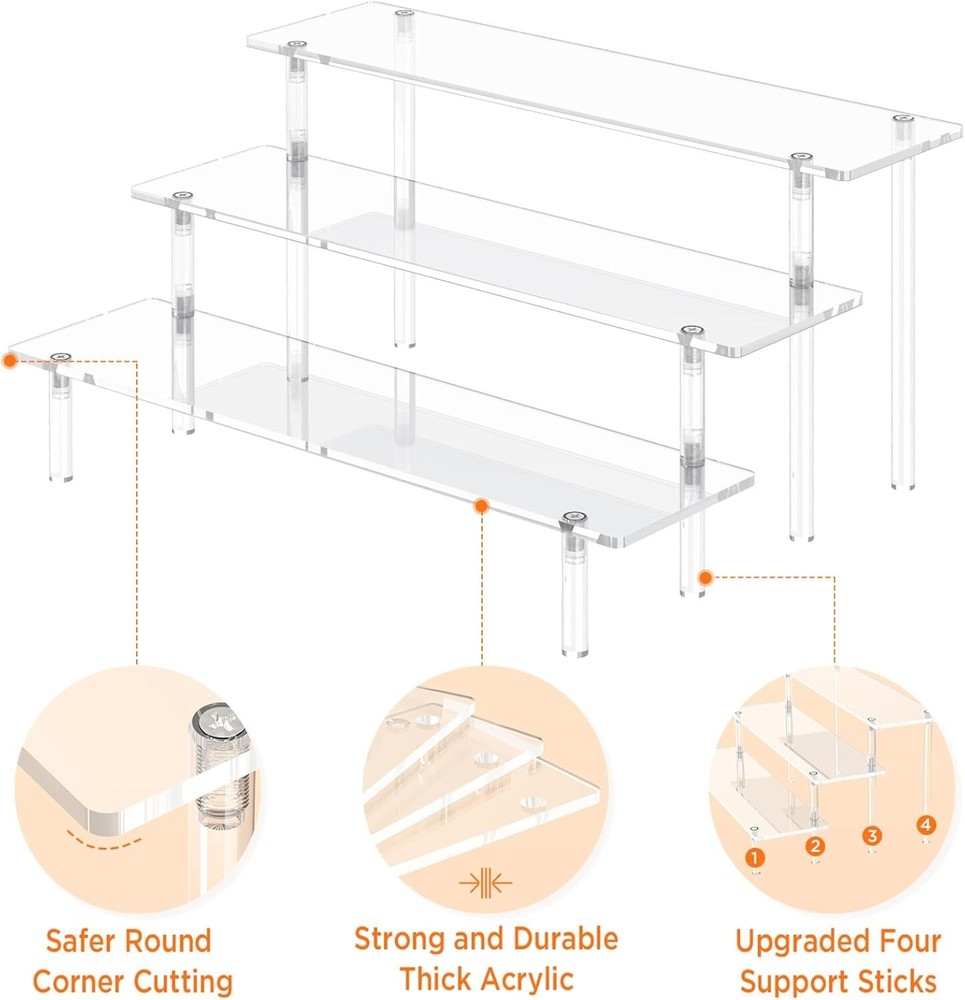 3 Tier Acrylic Display Risers, Large Perfume Organizer Stand, Clear