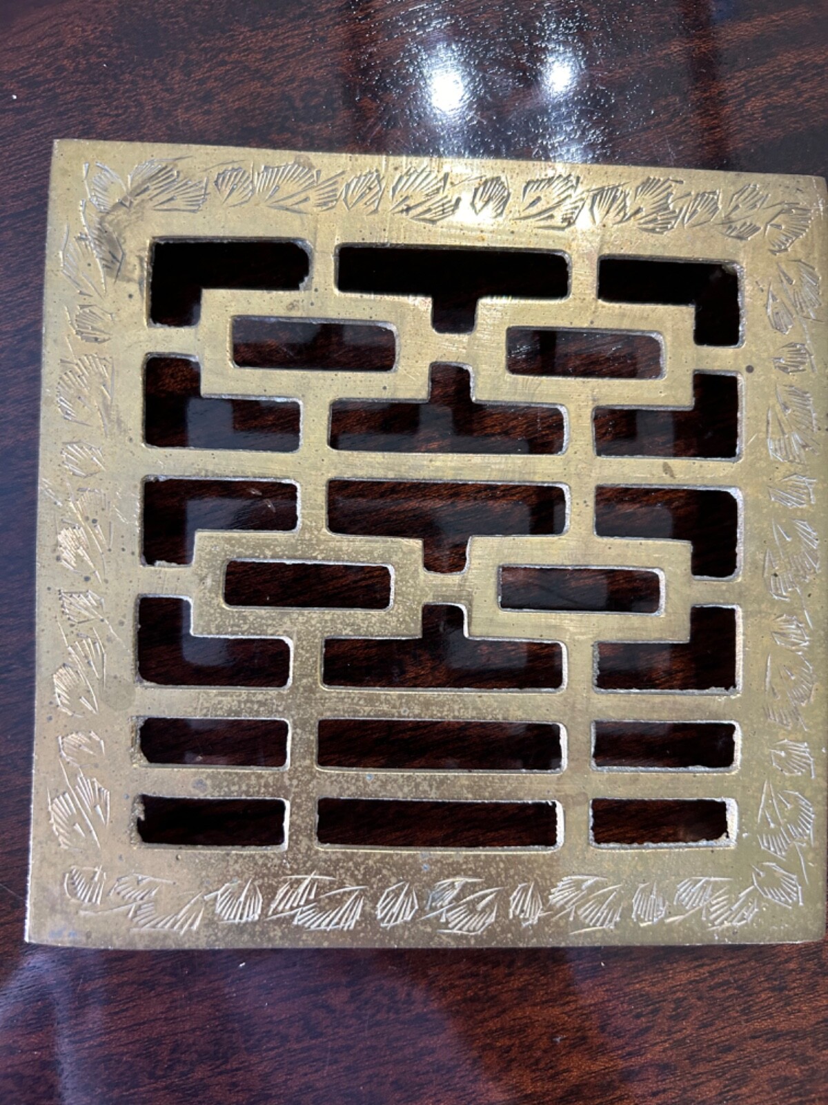 Vintage Solid Brass Trivet Stamped India AND Solid Brass Candlestick