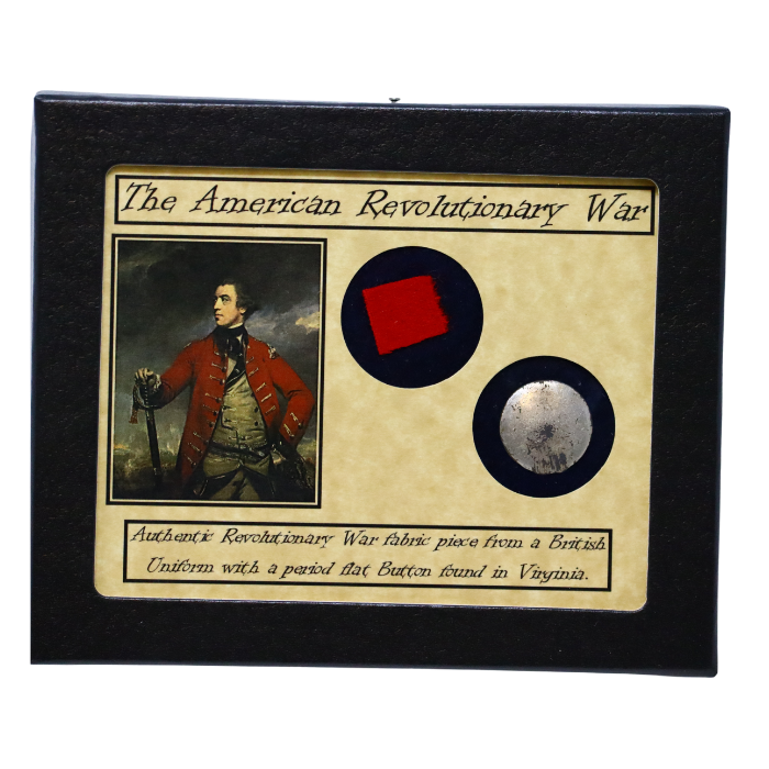 Authentic Revolutionary War Fabric Piece from British Uniform w/ Button in Case