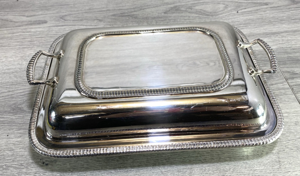 EARLY 20TH C. SILVER PLATE SERVING DISH two handle made in uk