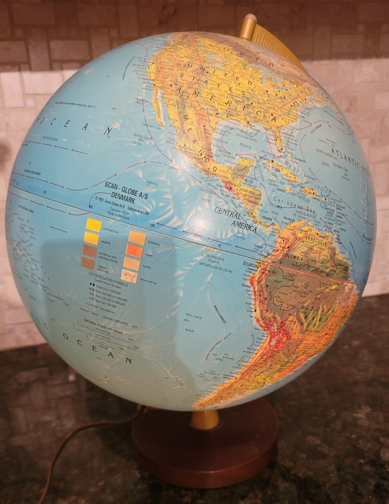 Vintage Replogle 12” Lighted World Globe with box, lightly used