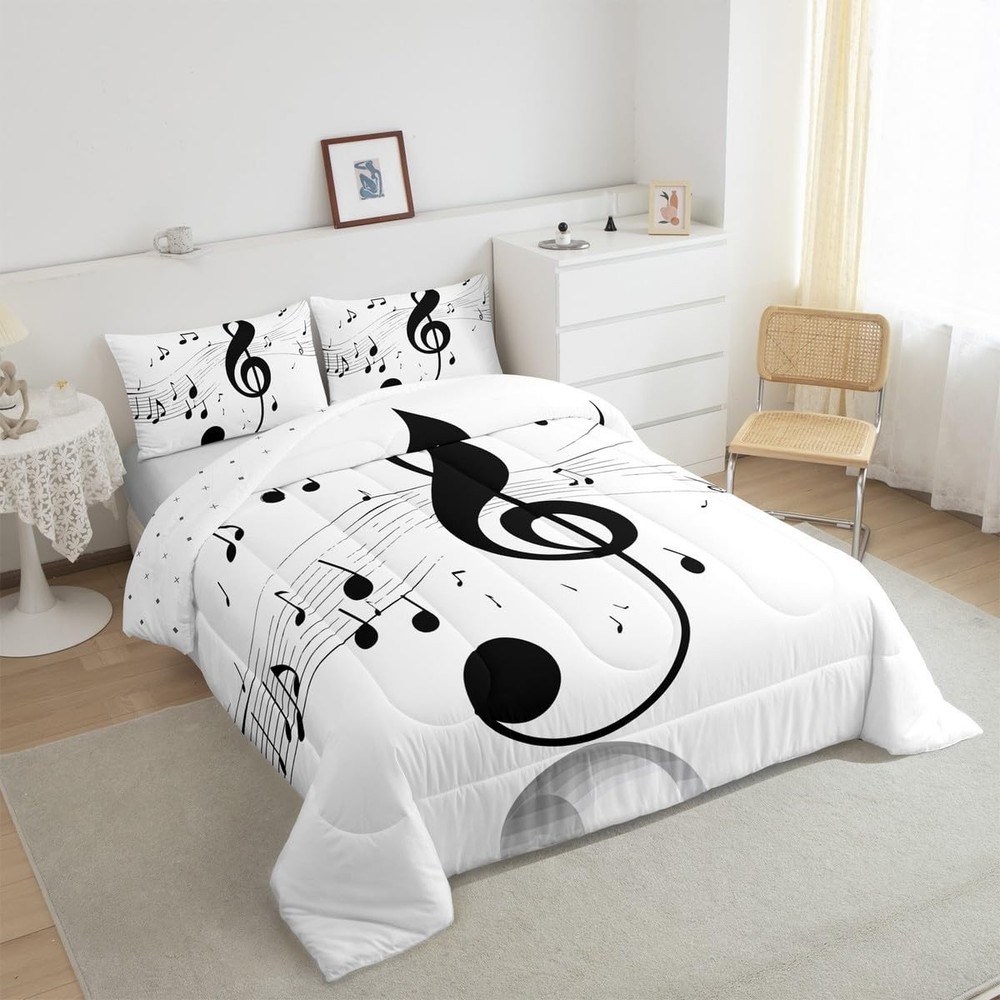 Girls Musical Notes Comforter Set, Musical Staves Pattern Down Comforter Twin...