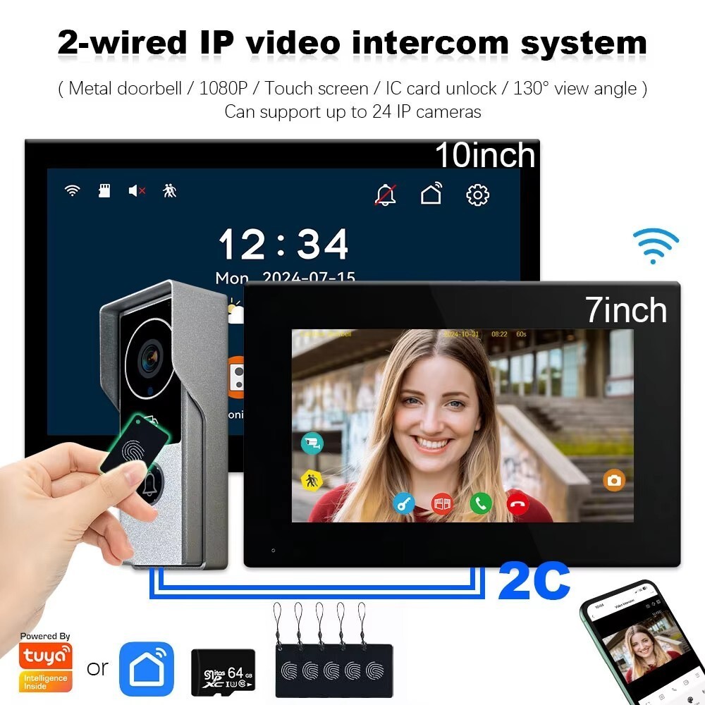 Home Video Speech System, 10inch Motion Recognition Visual counterphone System