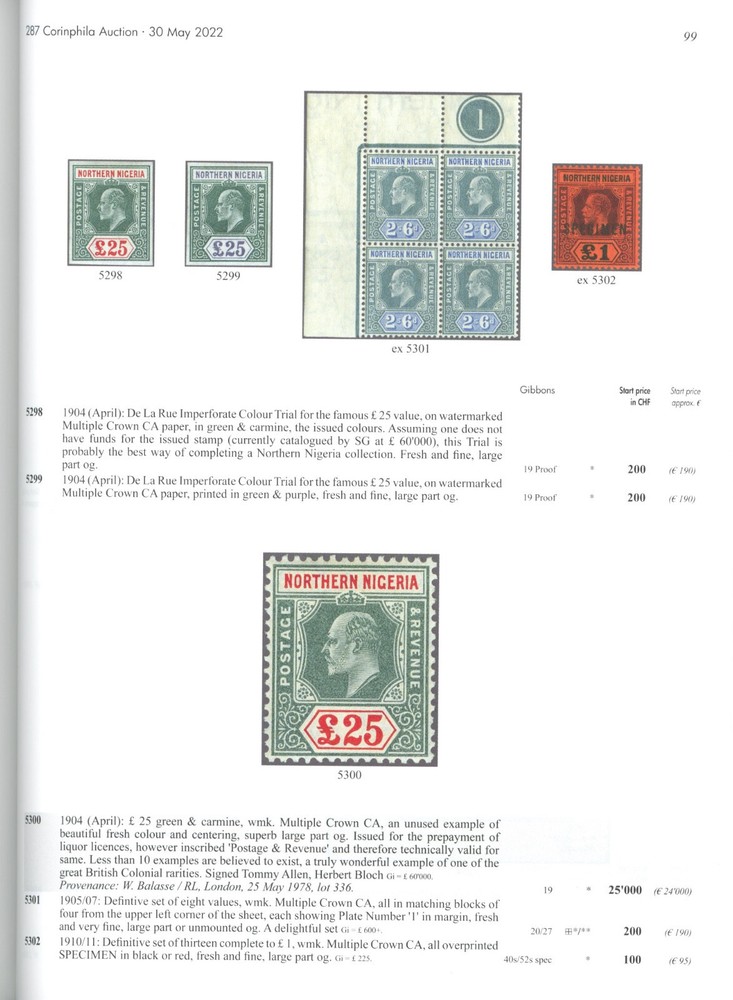 British West Africa Specialized Auction Catalogs Corinphila 2022-23