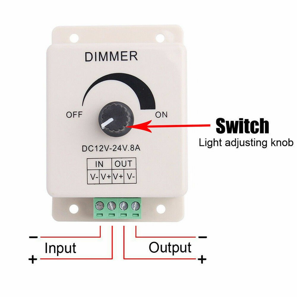 NEW Manual Dimmer Switch for LED Strip Light, 12V 8A Mountable with Terminals