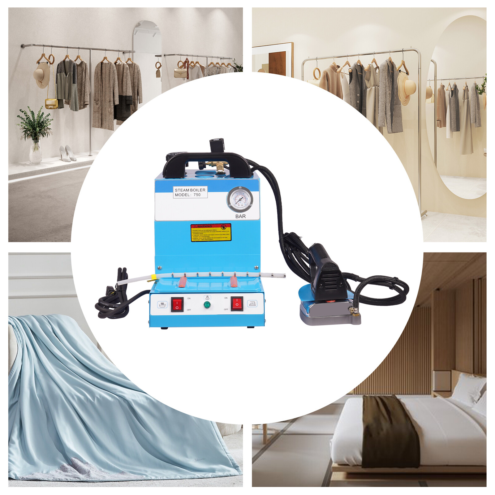 Electric Steam Iron with Boiler for Dry Cleaner Curtain Blue 110V Commercial