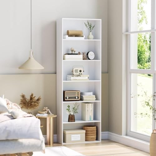 Bookshelf Open Bookcase, Storage Shelves, Display Storage 6-Tier White