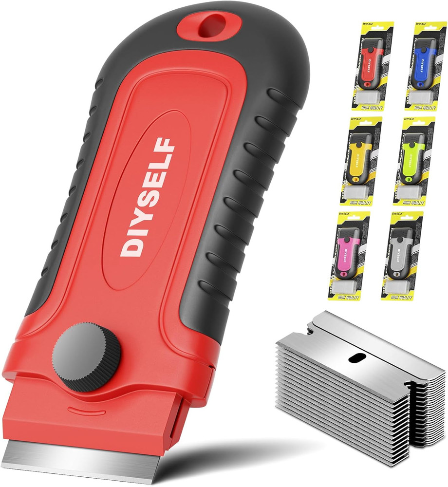 1 Pack Razor Blade Scraper with 15 Extra Blades, Scraper Tool for Cleaning Windo