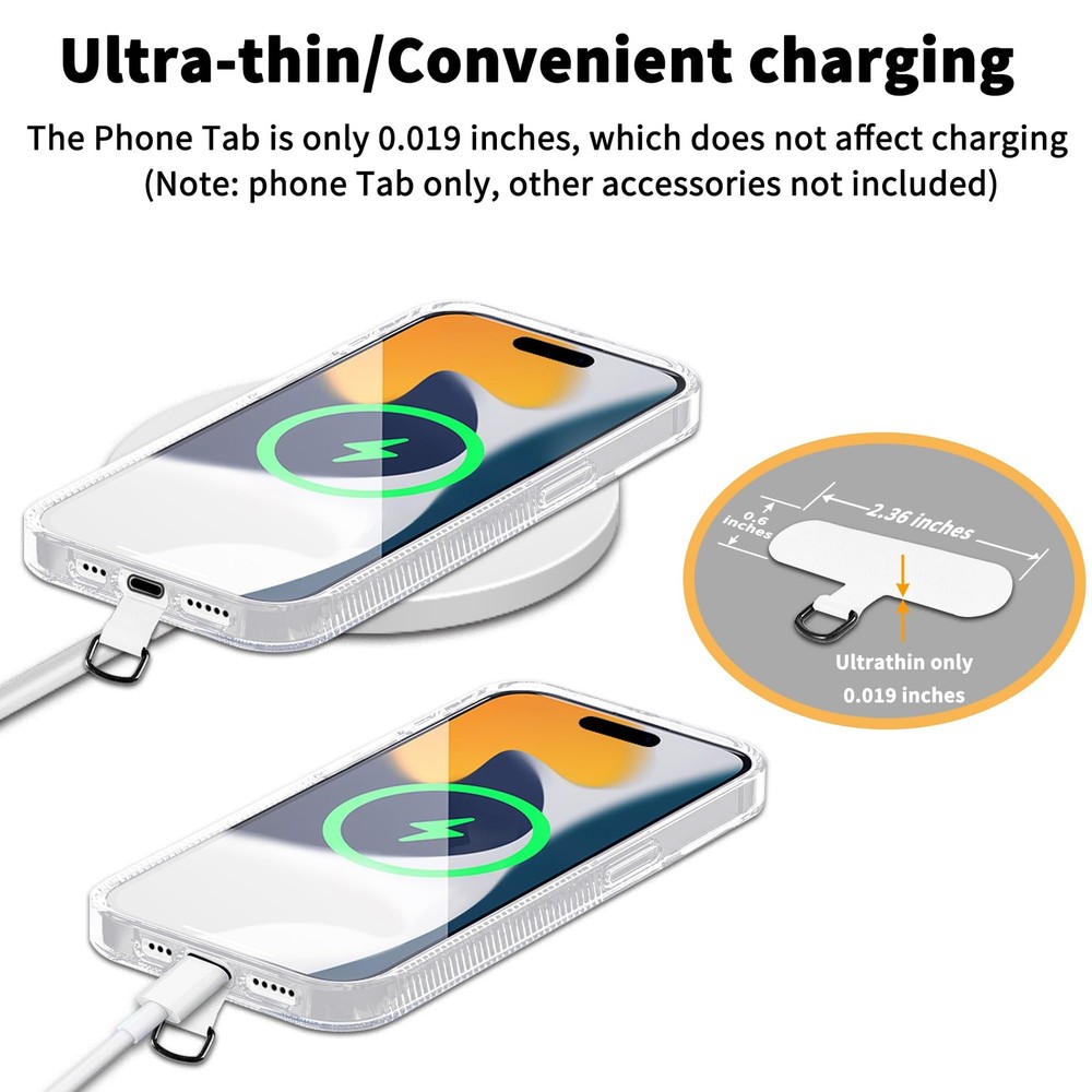 TACOMEGE Phone Tether Tab for iPhone, Cell Lanyard Patch, Middle, White