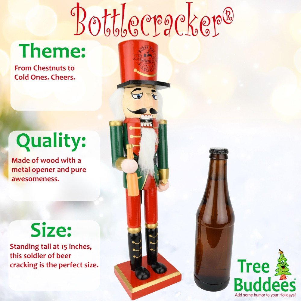 Tree Buddees Beercracker Bottle Opener Nutcracker 15" Tall Beer Opener Fun Decor