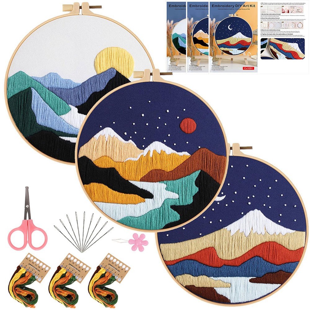 Henmany Beginner Friendly Embroidery Kit with 3 Colorful Patterns: undefined