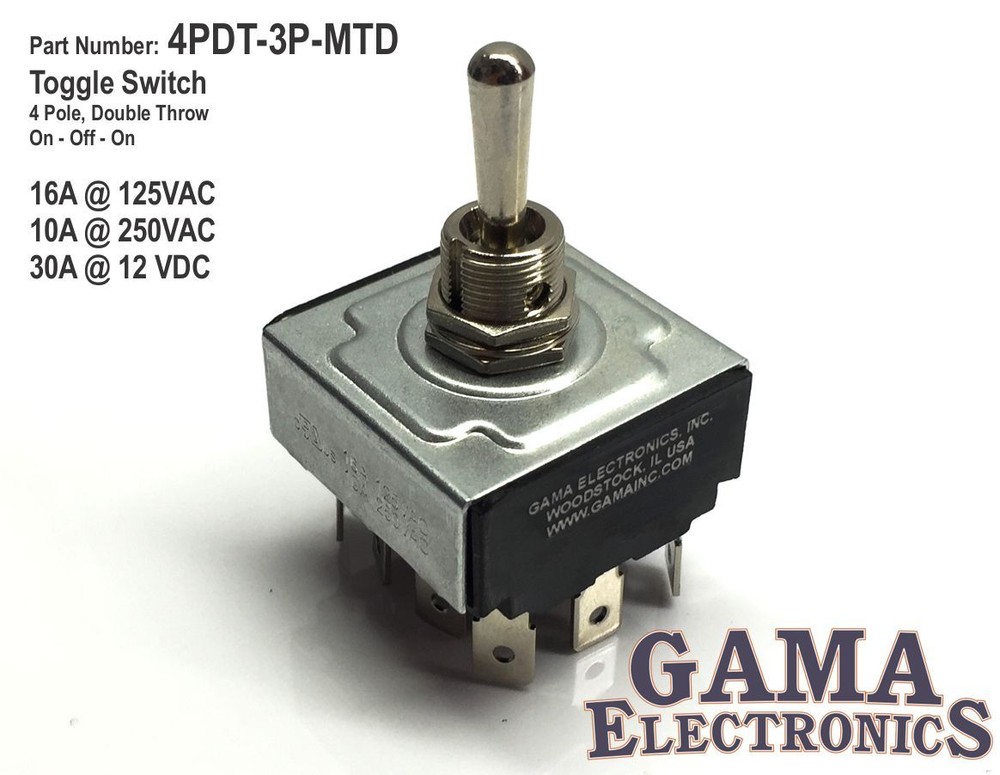 4 Pole, 2 Throw  On-Off-On Toggle Switch  - Maintained - 4PDT-3-MTD
