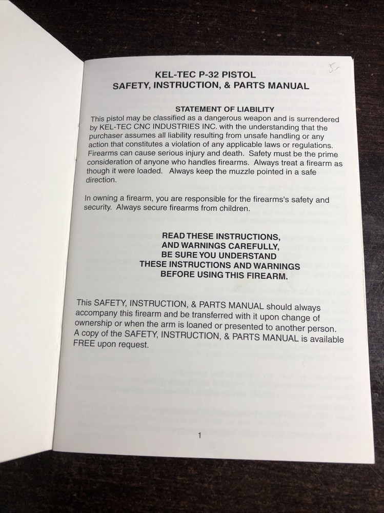 Instruction Manual Kel Tec P 32 Pistol
