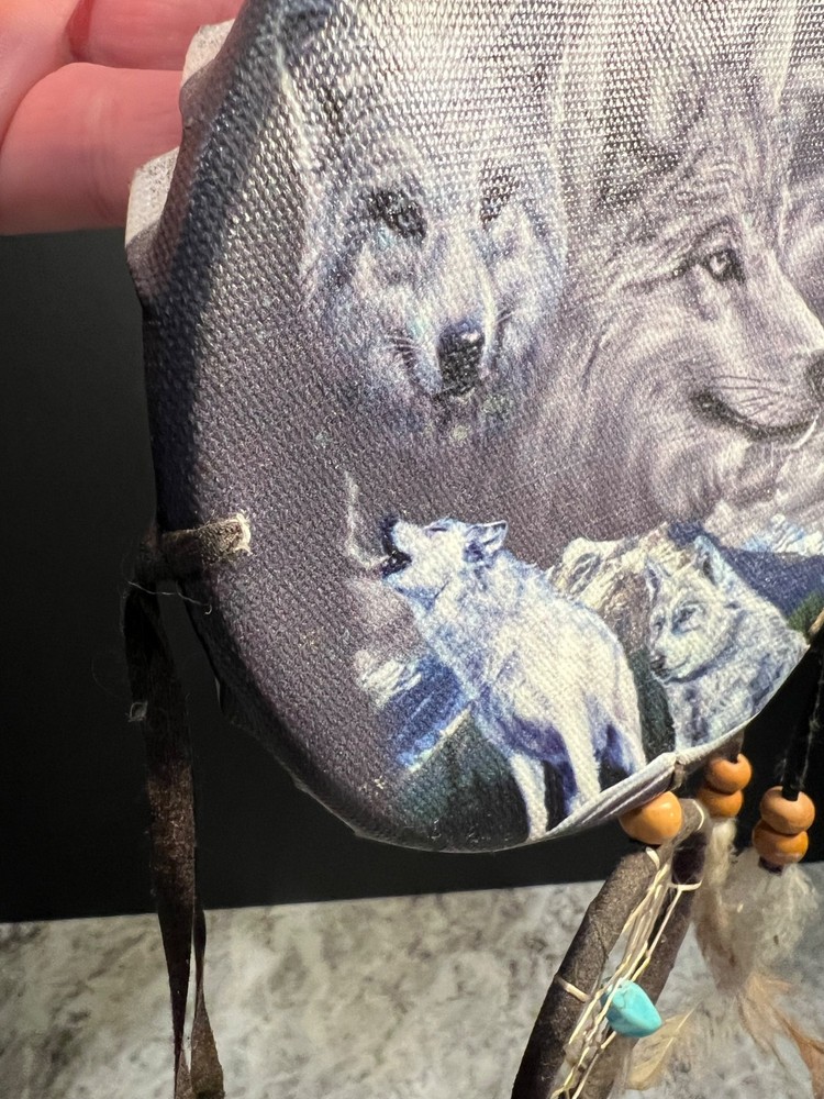 Wolf Theme Webbed Dream Catcher - Small Size - Preowned Native American