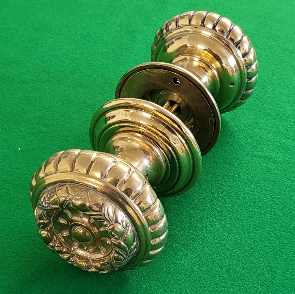 Pair heavy duty round solid cast brass door knobs handles Regency ironmongery