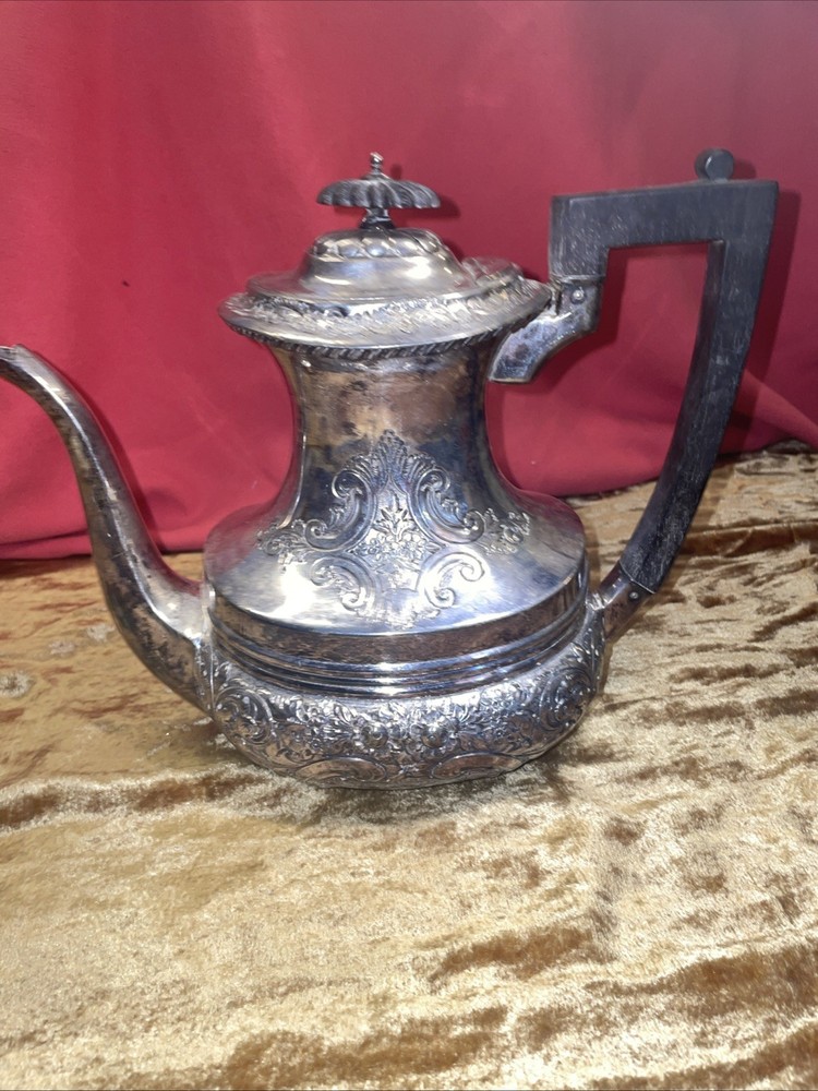 H Bros S Silver Plated On Copper Victorian Ornate Tea Pot