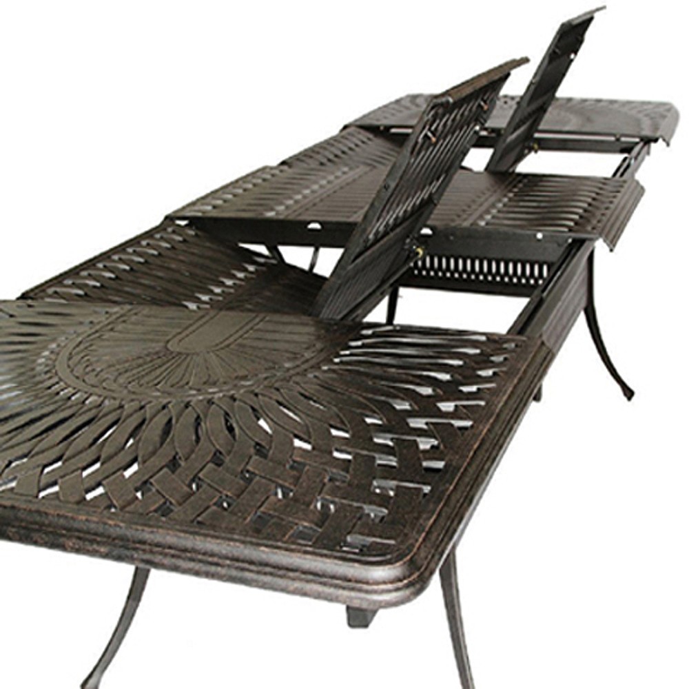 Outdoor dining patio table Santa Clara cast Aluminum rectangular extendable 132"