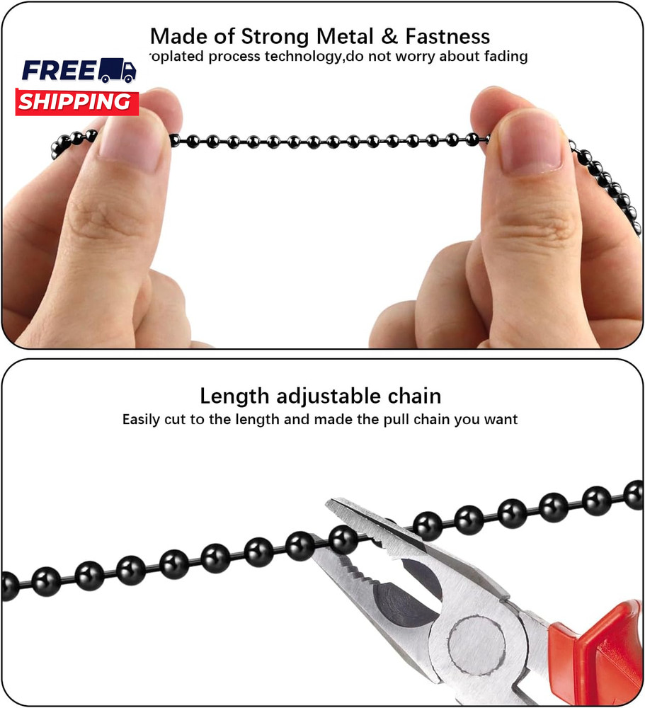 Black Ceiling Fan Pull Chain Set 2Pack 3Mm Diameter Beaded Fluorescent Decorati