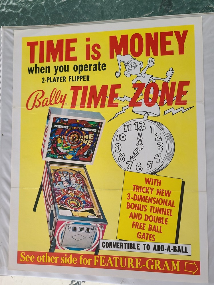 bally time zone pinball machine flyer brochure