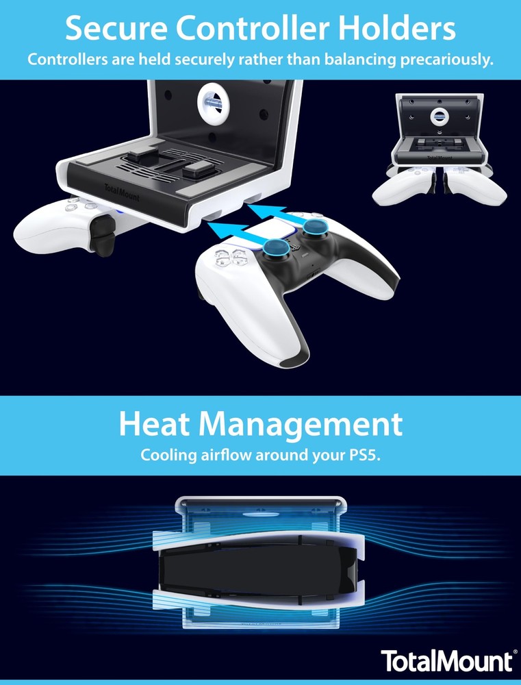 TotalMount Wall Mount for All PS5 Models - Holds 2 Controllers