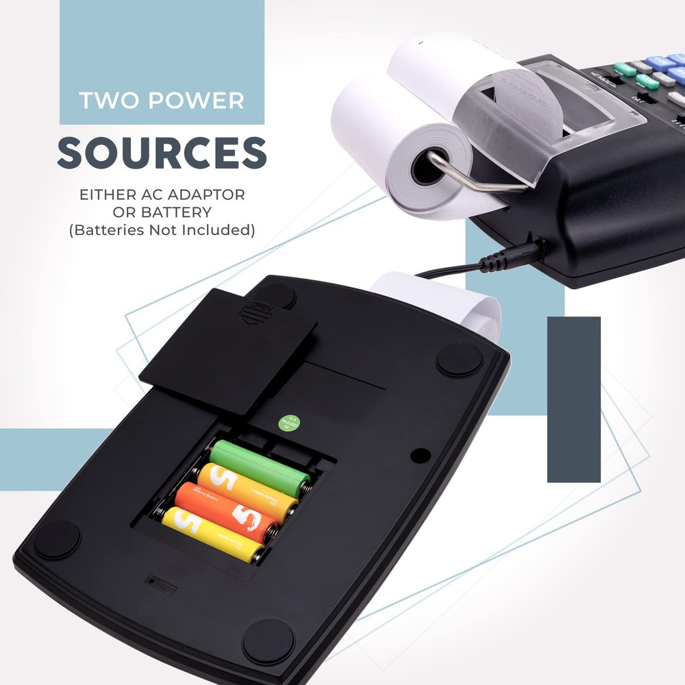 Black Adding Machine with 2 Color Printer Easy Load Ergonomic Design