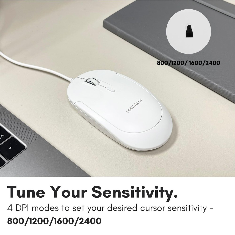 Macally Wired USB C Mouse for Mac and PC - Slim, Quiet, and Reliable - Type C...