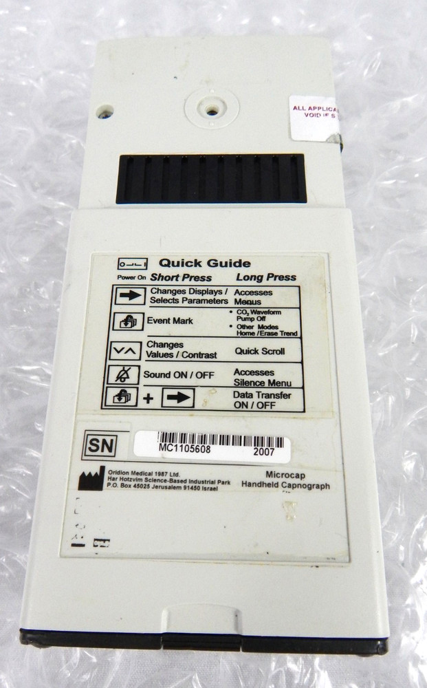ORIDION MICROCAP HANDHELD CAPNOGRAPH S/N 608