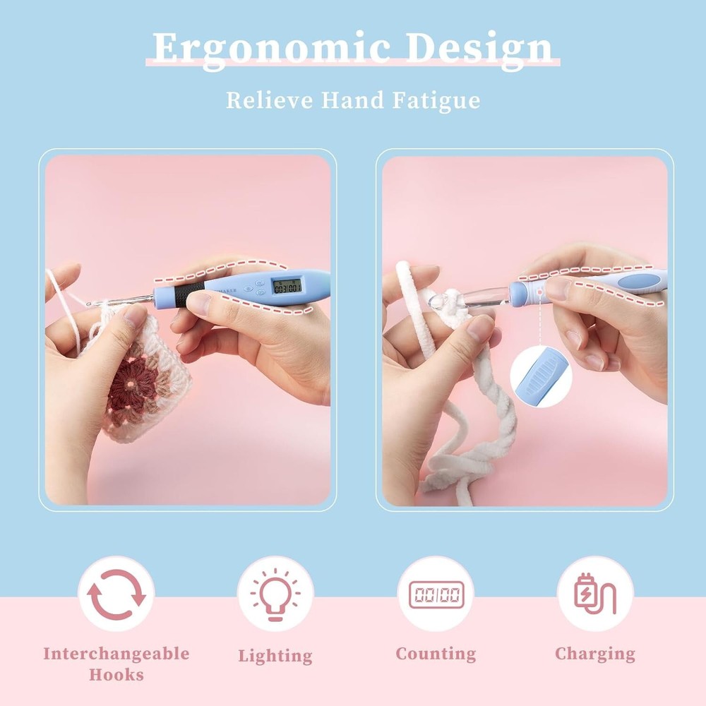 Travel-Friendly Crochet Hooks with LED Lights and Easy Counting Functionality