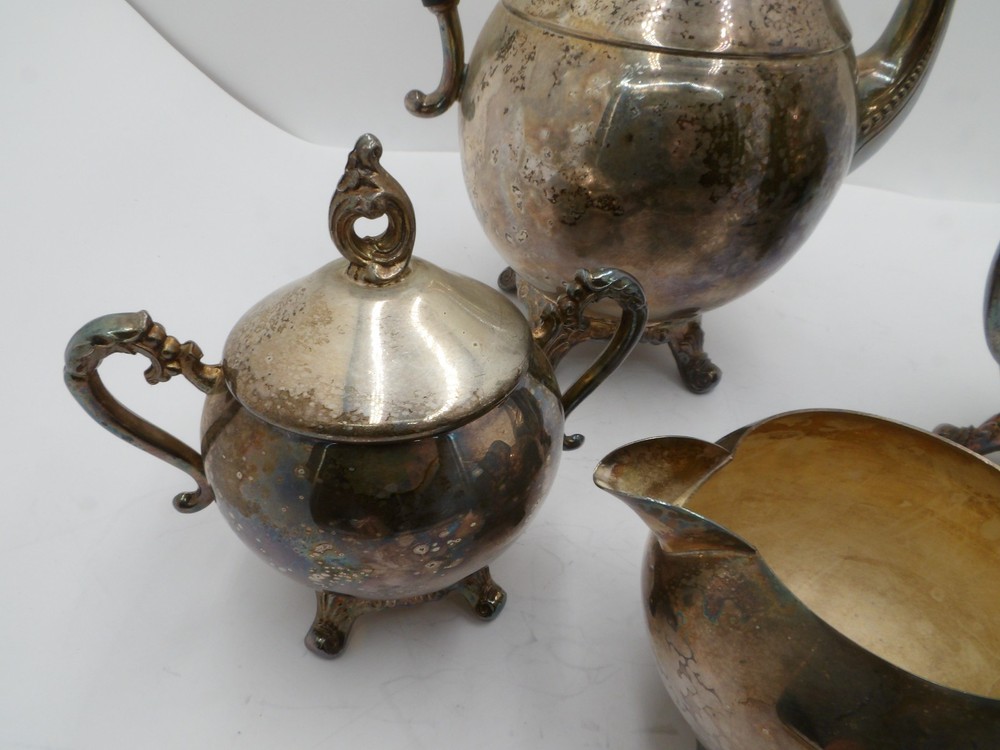 4 Piece Pilgrim Silver Plated Large Medium Tea Coffee Set With Creamer Sugar