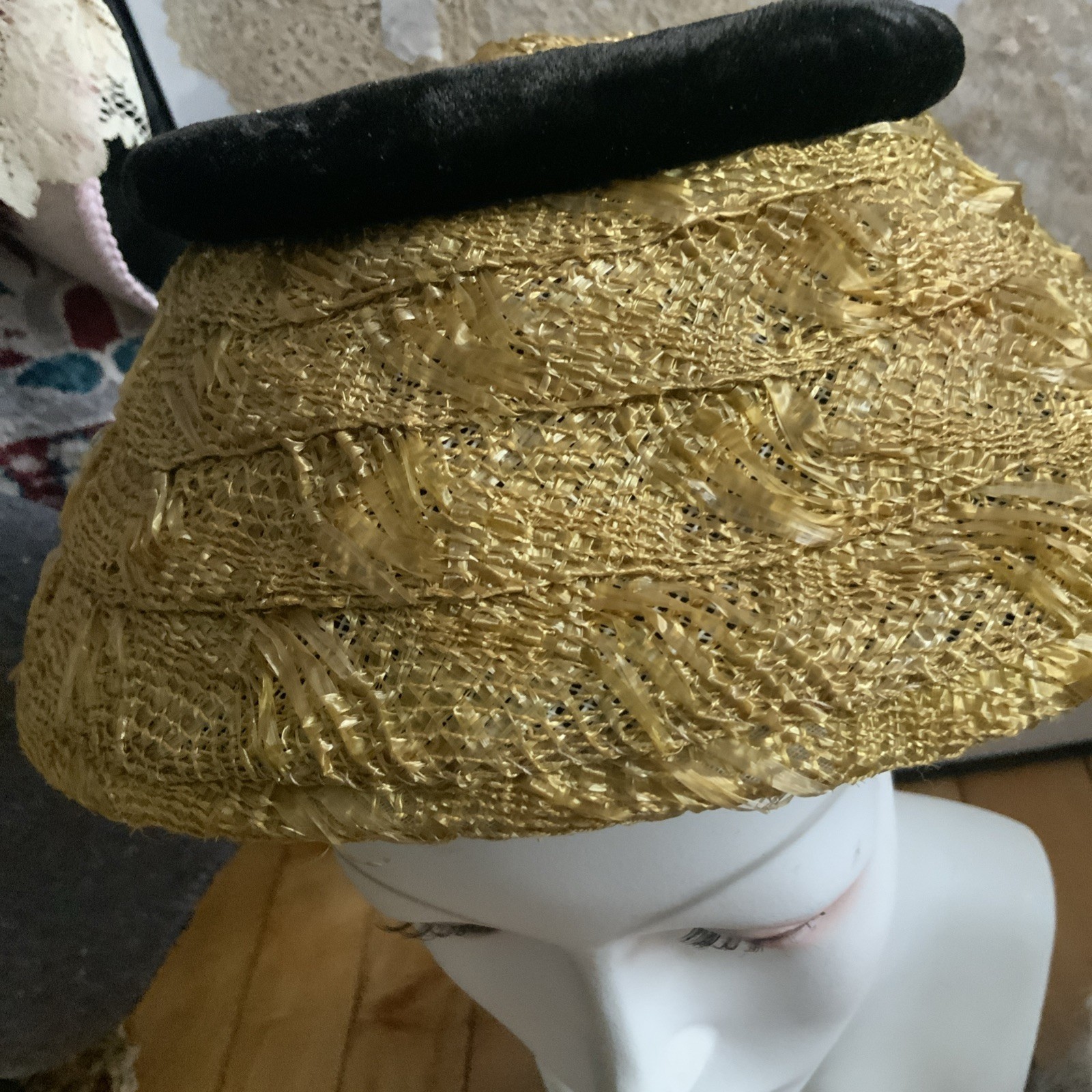 Vintage 1940s/50’s Hat In A Hat Possible Handmade Straw & Velvet Derby Church