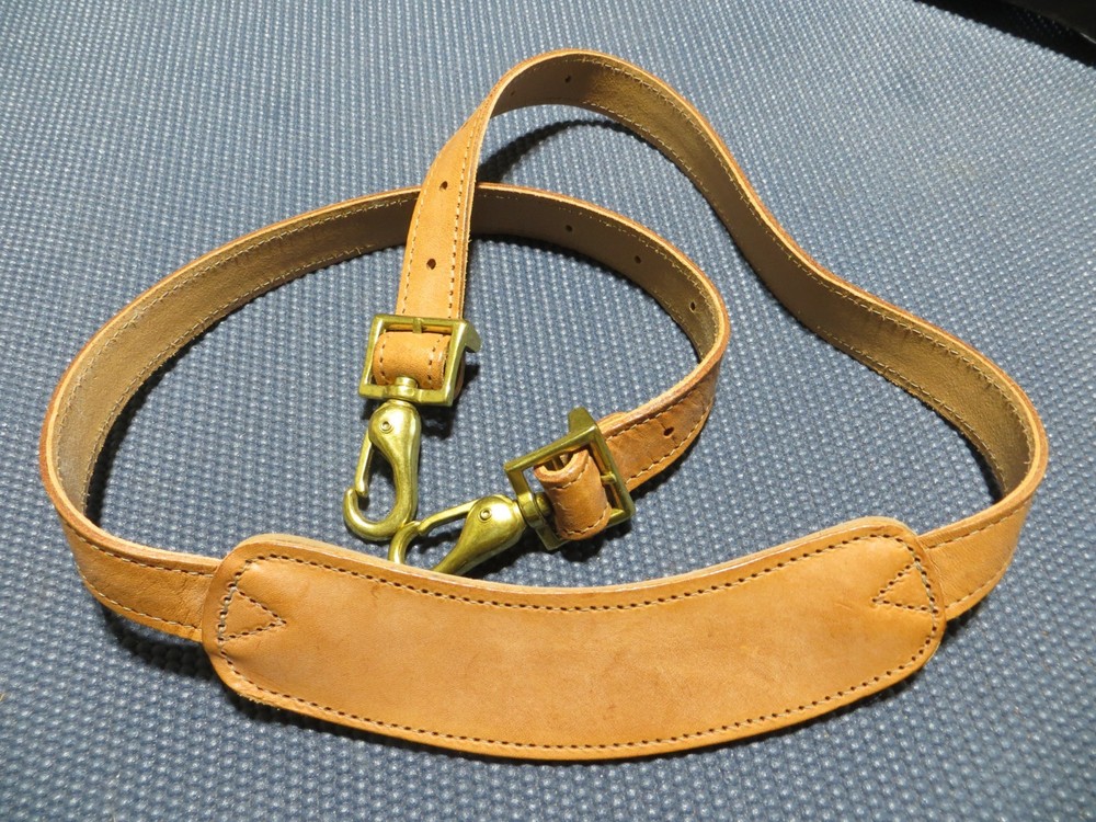 Vtg Hartmann Tan Leather Replacement Shoulder Strap Brass & Adjustable 33-50"