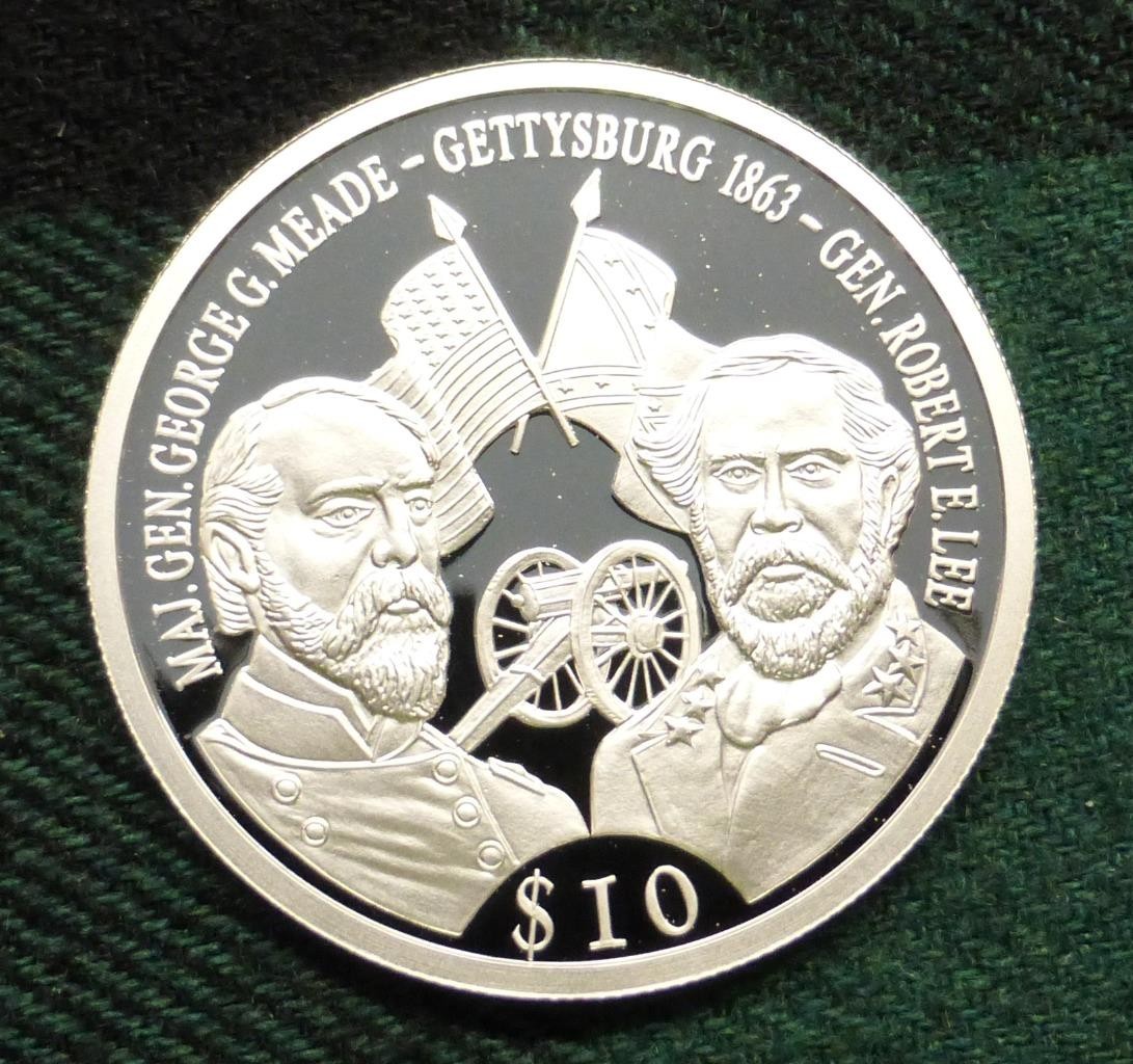 .999 Fine Silver 2000 Battle of Gettysburg Republic of Liberia $10 Coin, Proof