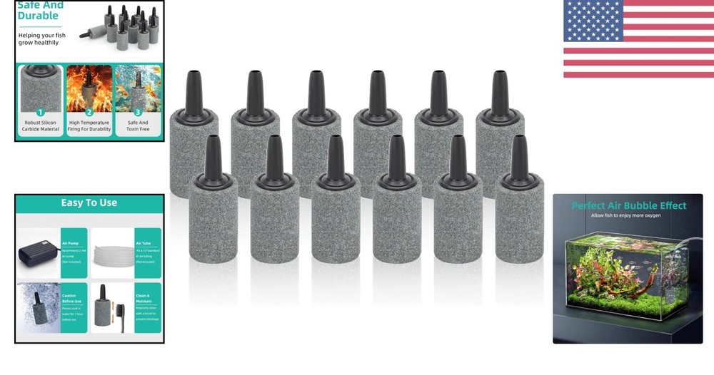 Efficient 1-Inch Air Stones for Aquariums - Durable Bubble Diffusers, 12 Pieces