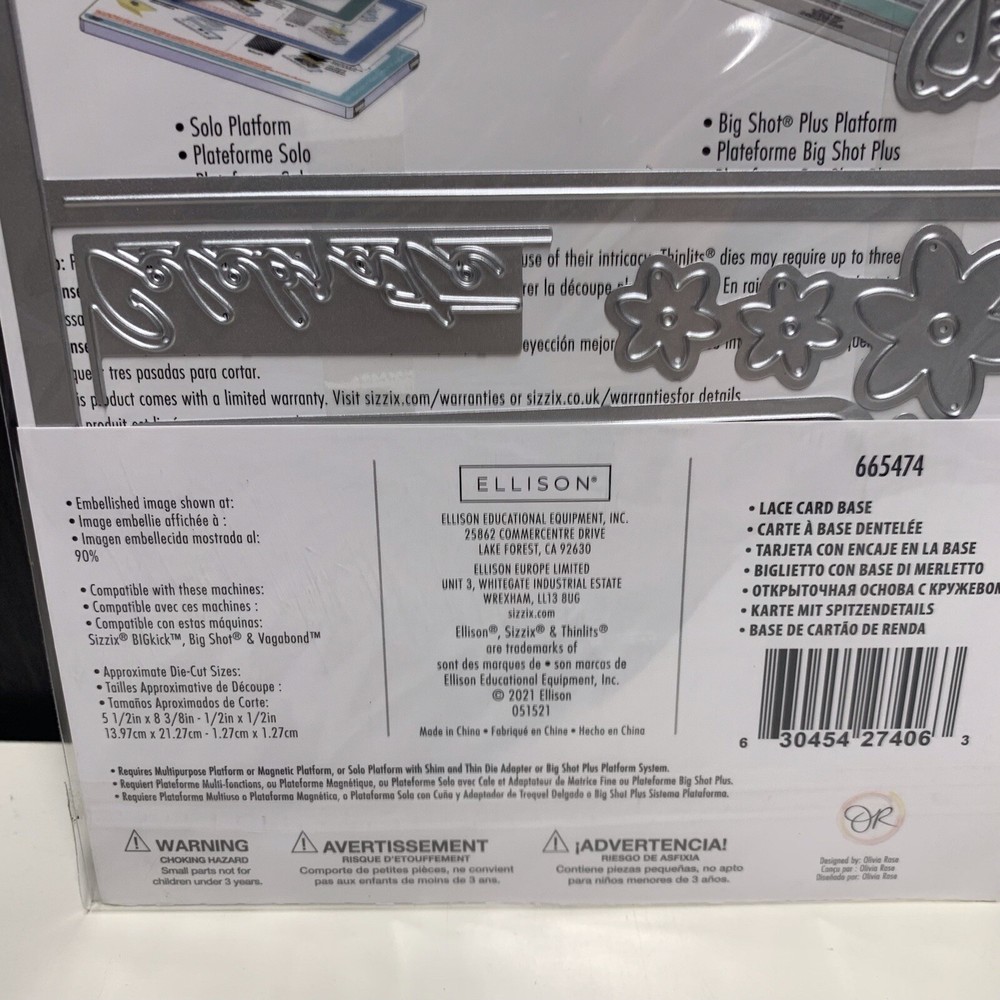 Sizzix Thinlits Dies By Olivia Rose 11 Dies Lace Card Base 665474 New
