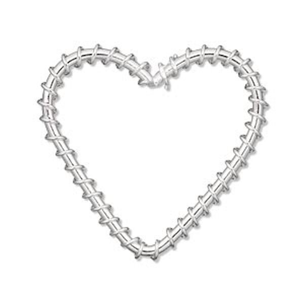 Component, 10 Silver Plated Steel Wire Wrapped 30x30mm Heart Components *