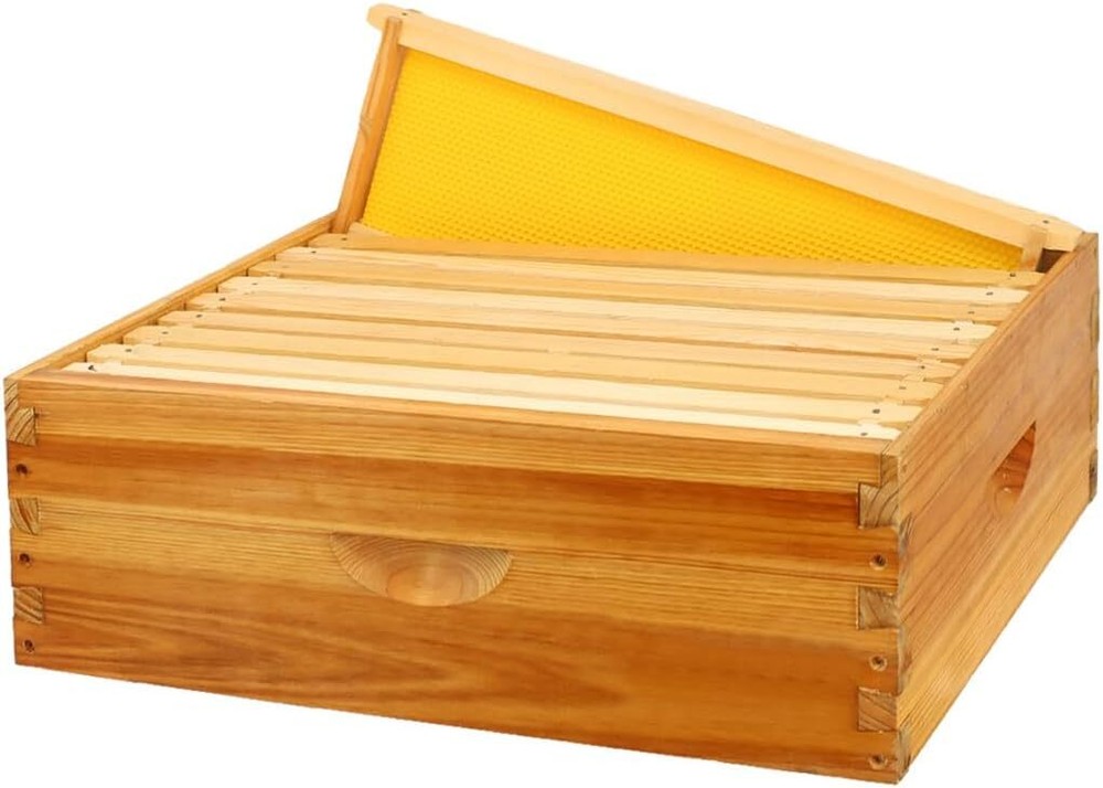 8 Frame Langstroth Medium Super Bee Hive Box w/ Frames & Wax Sheets Unassembled