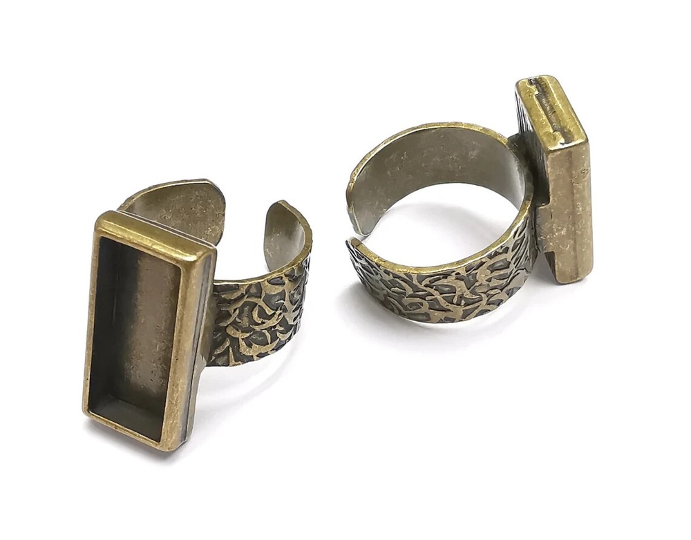 Rectangle Ring Blank Setting, Cabochon Mounting, Adjustable Resin Ring Base