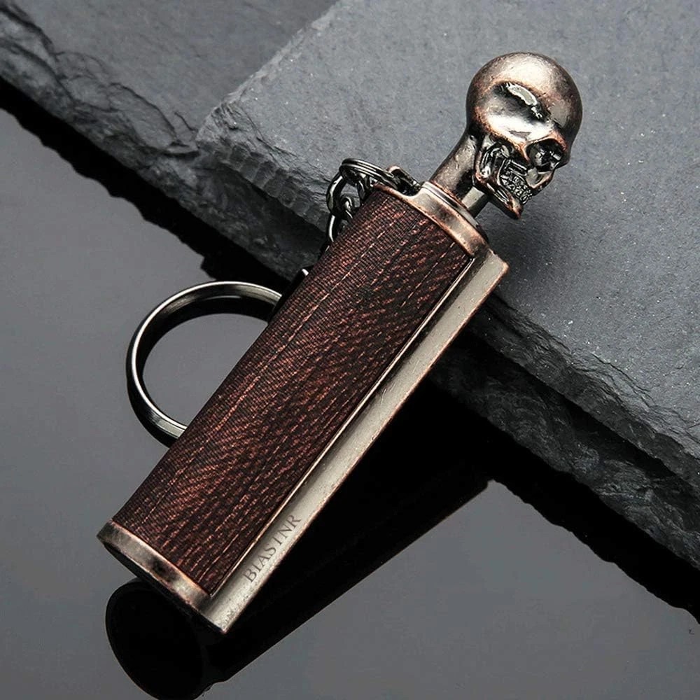 2pc Permanent Match Skull Keychain, Flint Matchstick Fire Starter Lighter