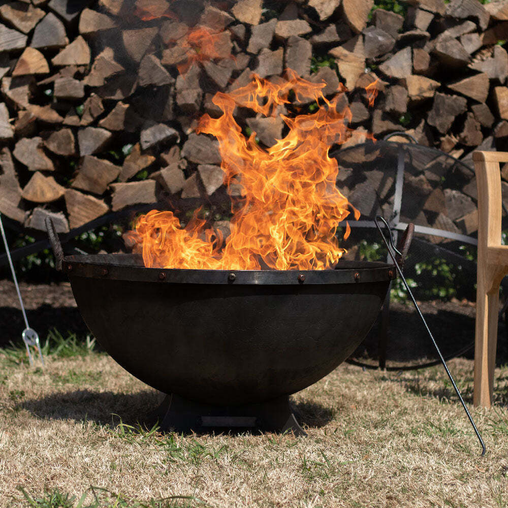 Ash & Ember 32" Hemisphere Fire Pit with Screen and Poker, Cast Iron High-Temper