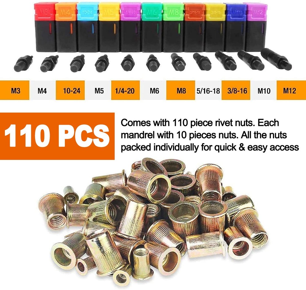 Rivet Nut Gun Kit Rivnut Setting Tools Nut Setter Tool Hand Blind Riveter 16"