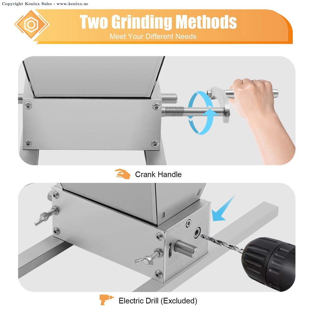 2 Rollers Malt Mill - Adjustable Grain Crusher for Home Brewing