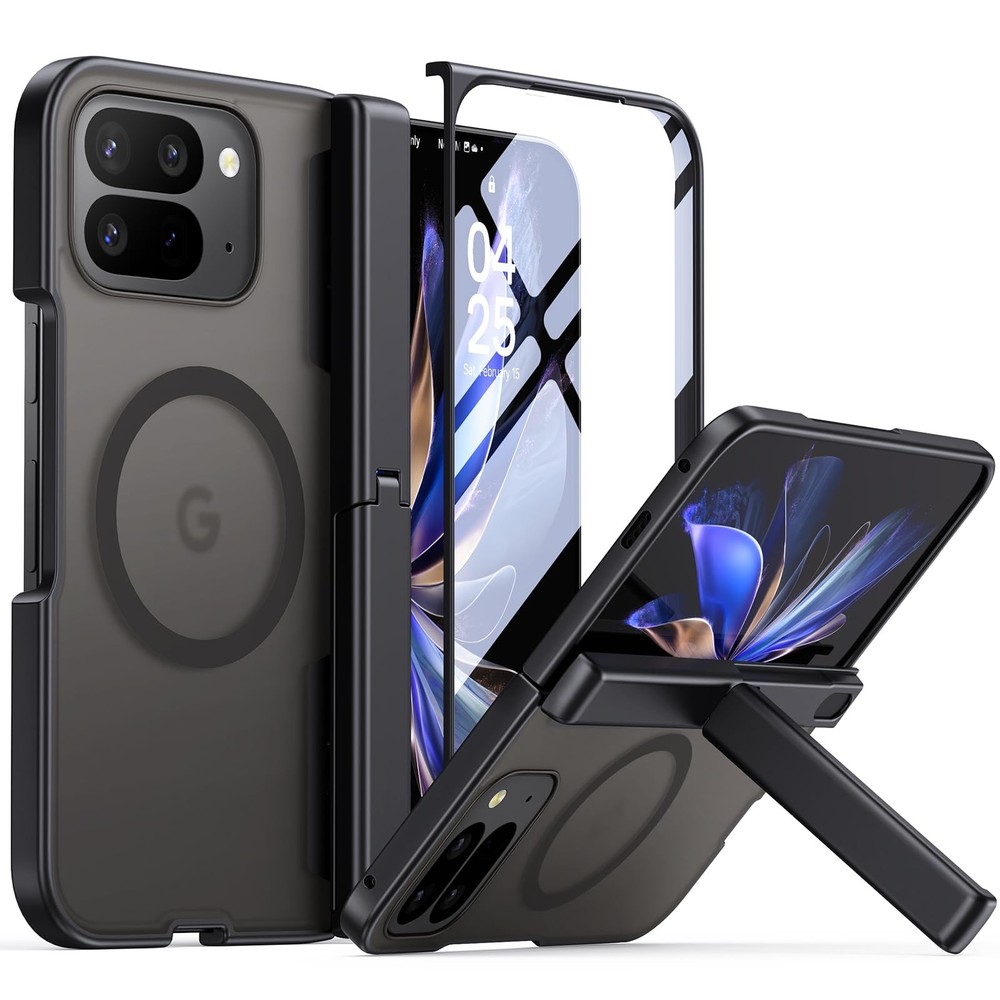 JUESHITUO Pixel 10 Pro Fold Rugged Case Screen Protector Kickstand Black