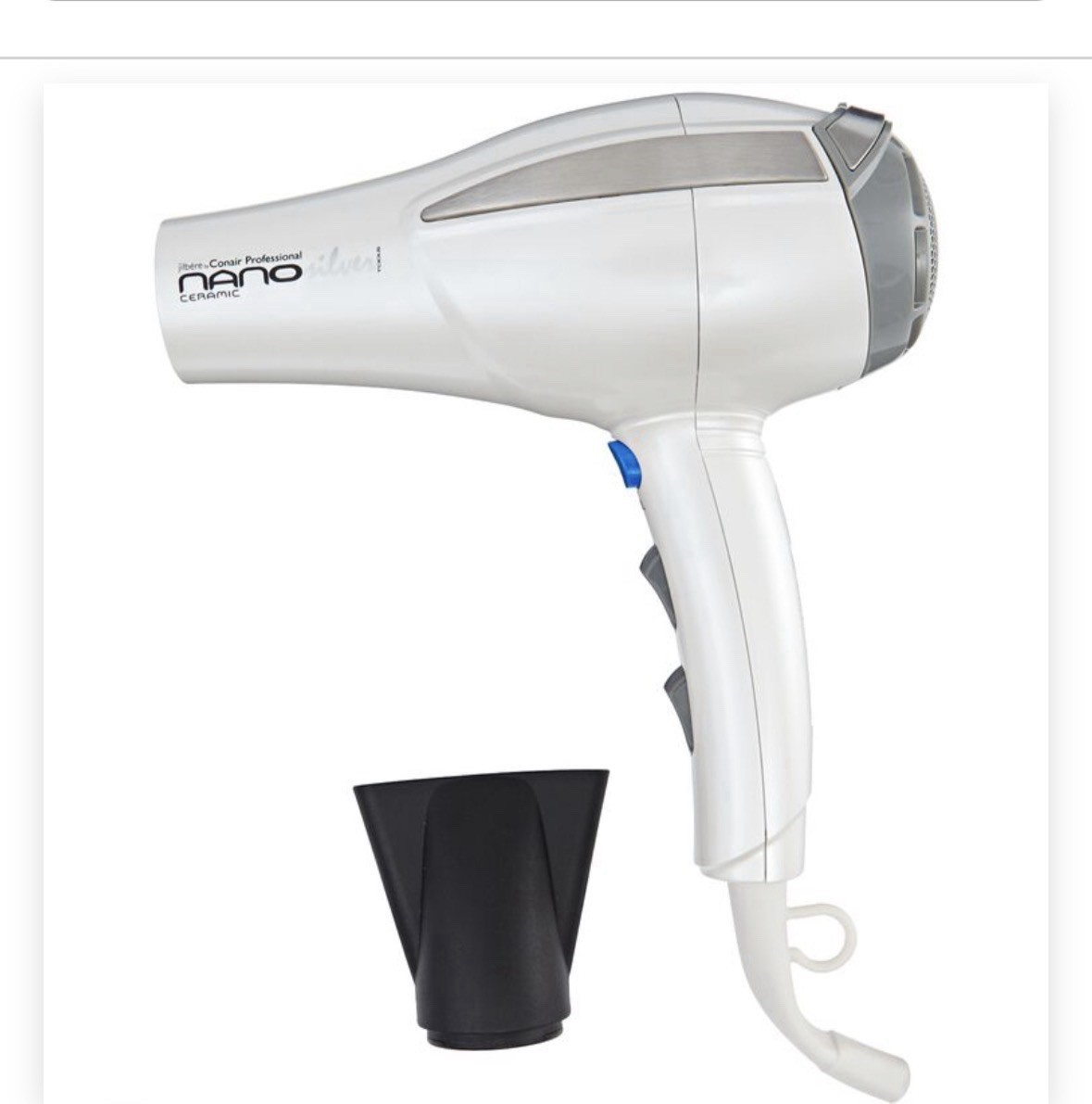 CONAIR PRO NANO SILVER CERAMIC TOOLS 6 HEAT / SPEED HAIR BLOW DRYER  + NOZZLE