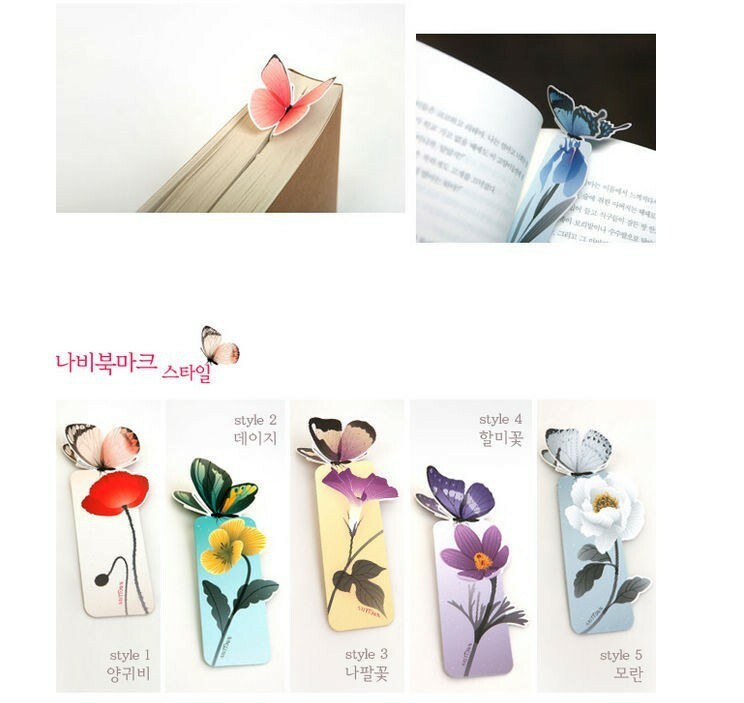 Set of 2 Butterfly 3D Design Flowers Bookmarks Reading Readers Gift Book Lovers