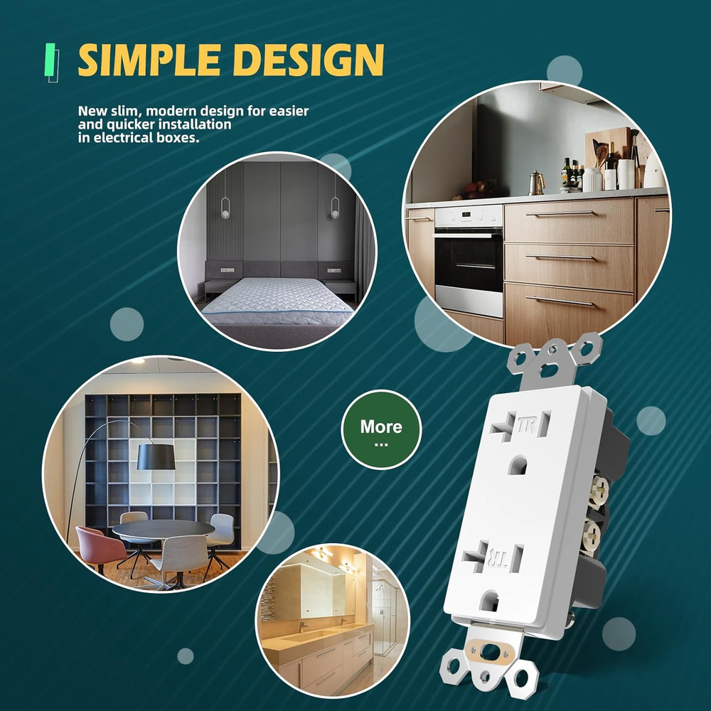 10Pack Decorator Receptacle Outlet, 20A Tamper-Resistant Electrical Wall Socket,