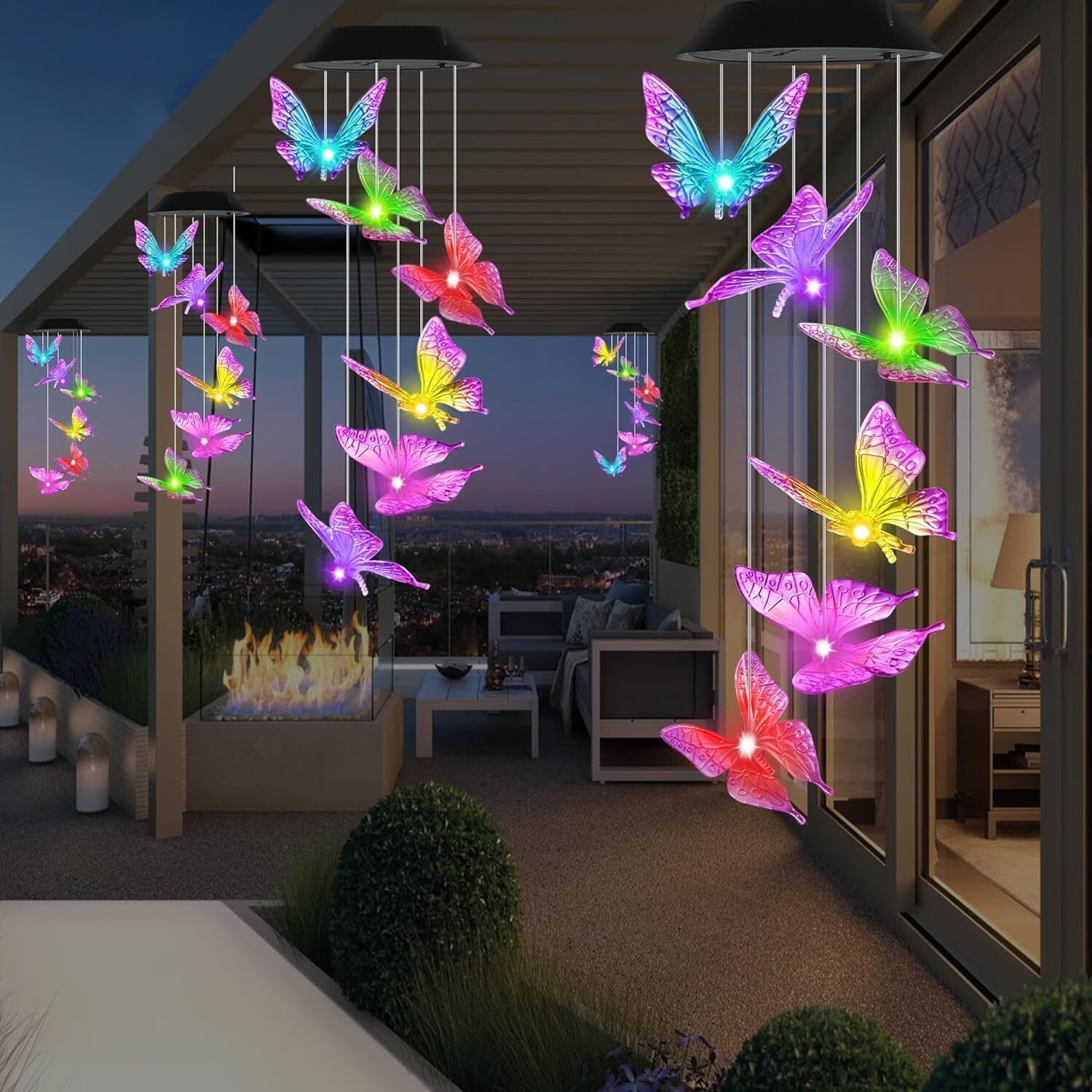 Solar Wind Chimes Lights LED Color Changing Hanging Butterfly Garden Decor Lamp
