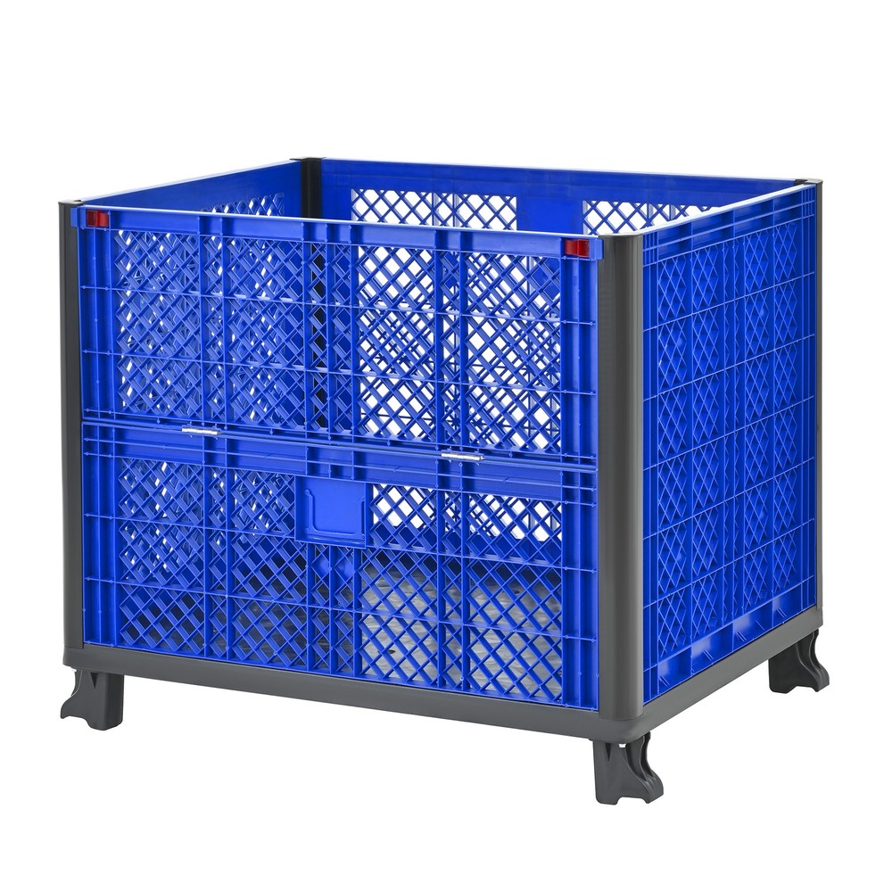 Collapsible Bulk Container Mesh Walls 600lb Capacity Stackable 4 High Blue