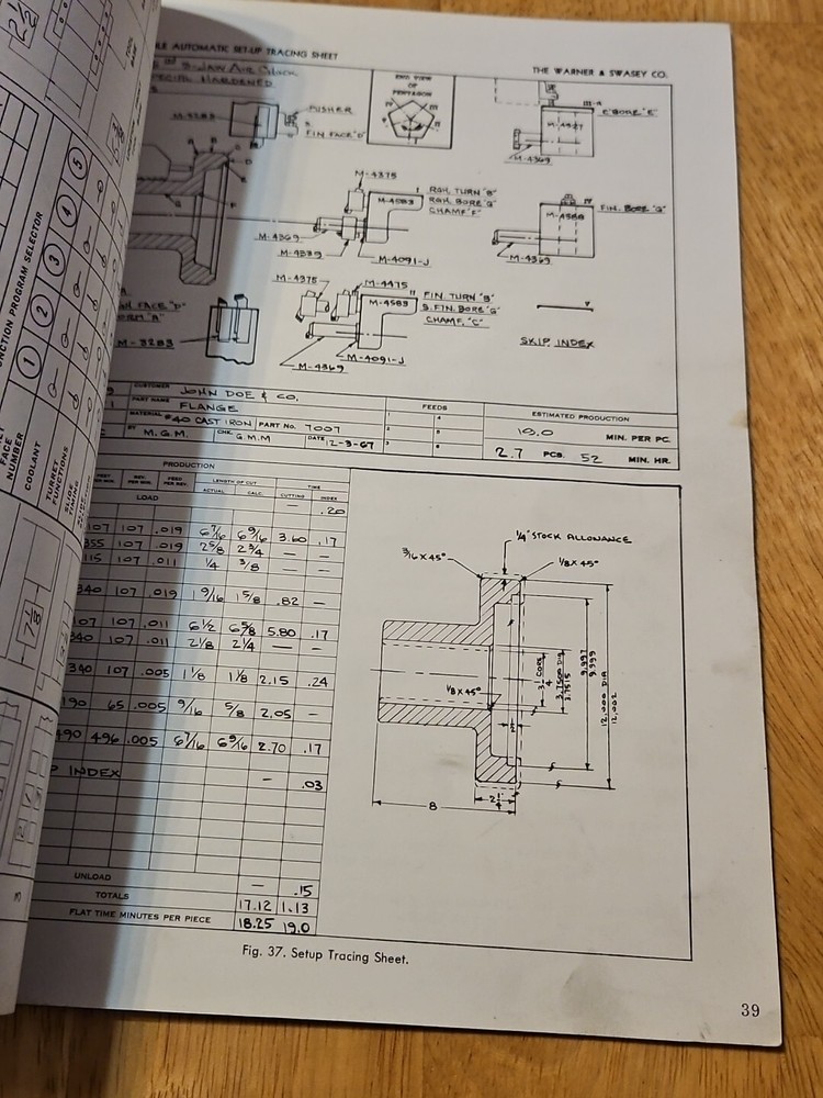 OPERATING INSTRUCTIONS 3AC M-3930 SINGLE SPINDLE CHUCKING AUTOMATIC 1968 RARE